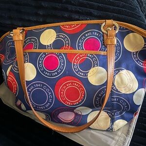 Coach Blue and Red Circle Pattern Tote